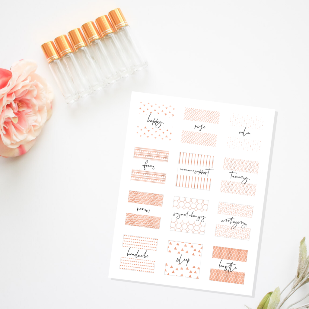 Printable Essential Oil Roller Bottle Label- Rose Gold Collection